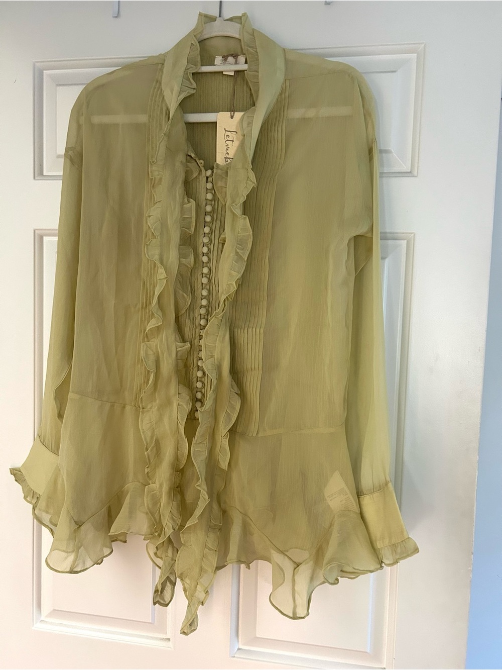 Anthropologie Letmebe Light Green Ruffled Blouse - Picture 8 of 9